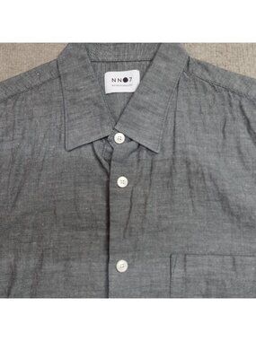 No Nationality Shirt 2XL Gray Short Sleeve Chambray Cotton Linen Blend NNO7